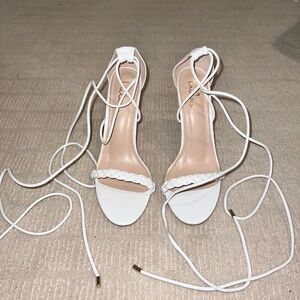 Strappy White Lace-Up Lulu Heels